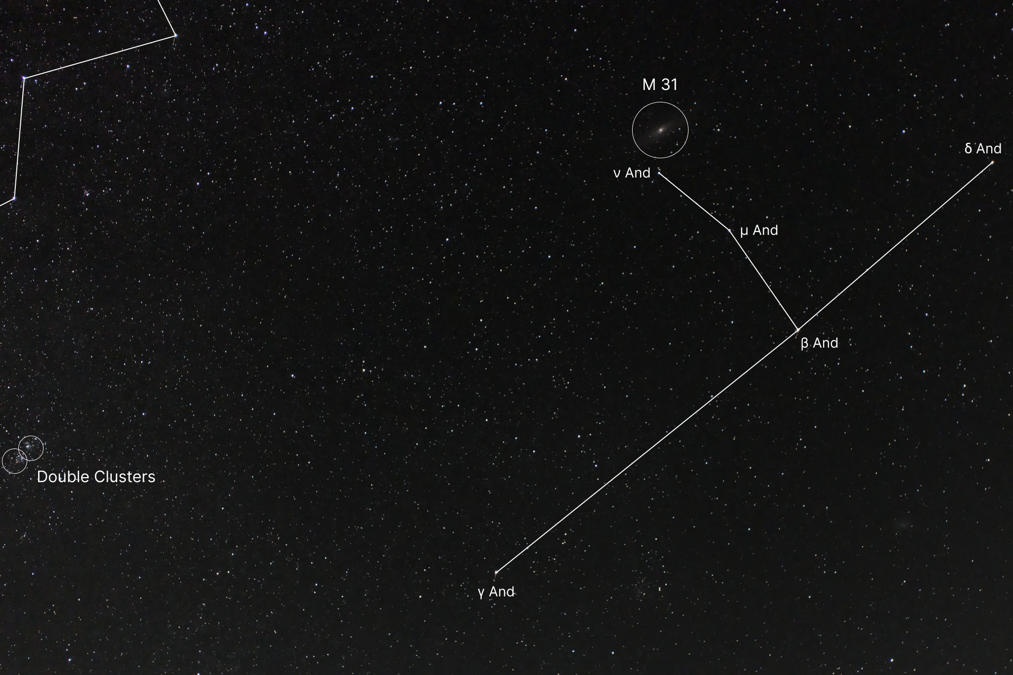 The Andromeda Galaxy — constellation labels