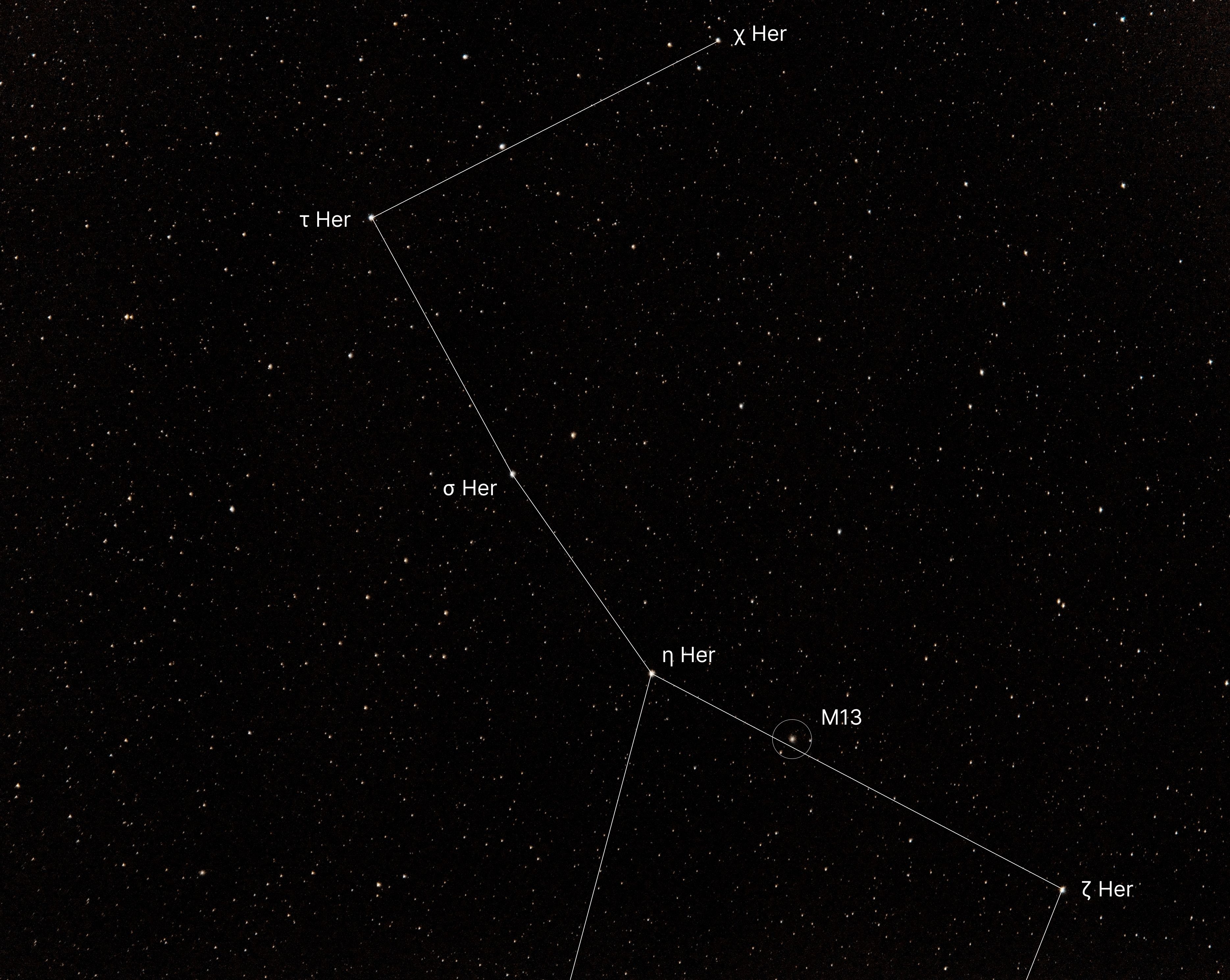 The Great Globular Cluster in Hercules — constellation labels