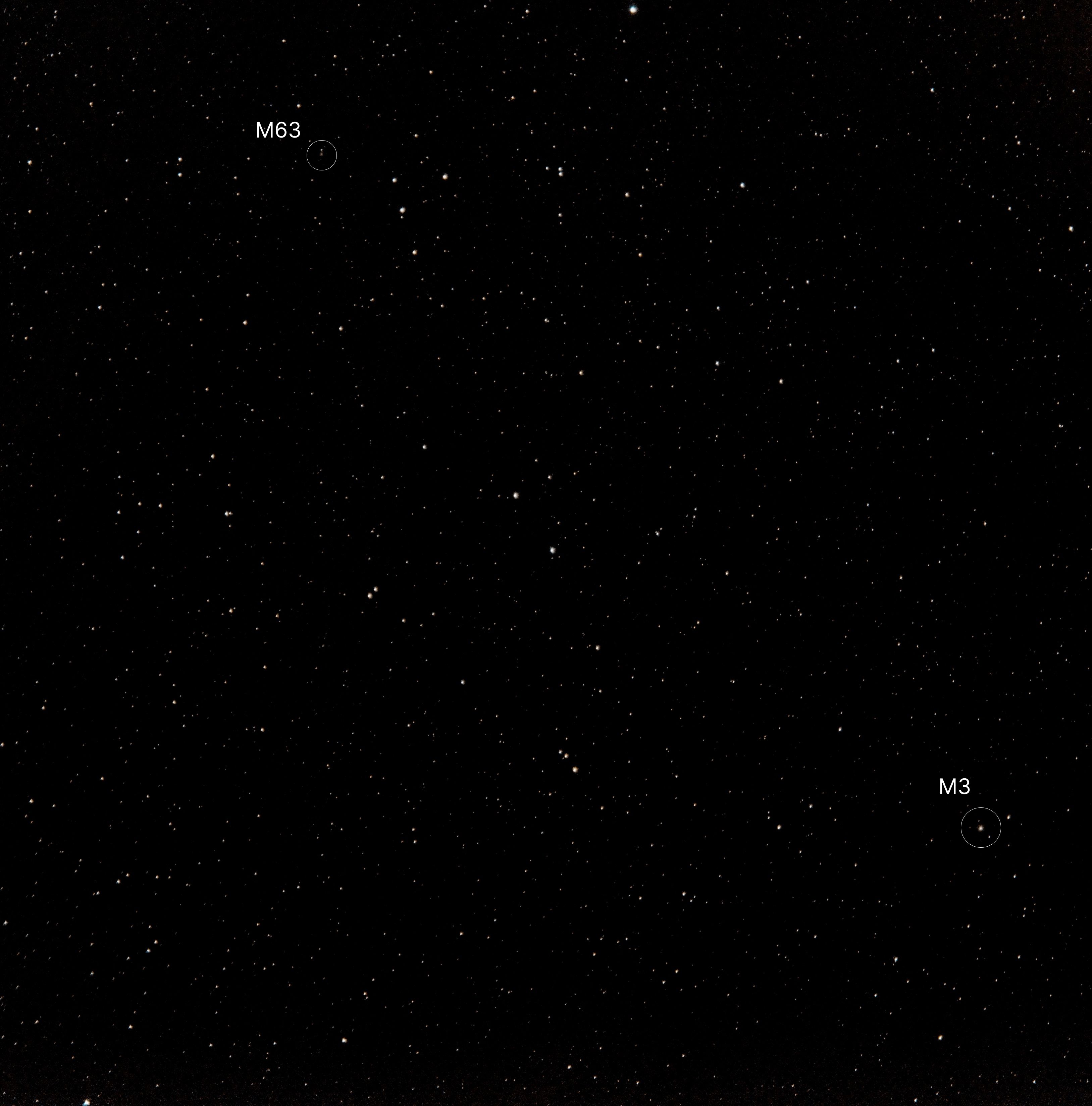 Messier Double Play: M3 and M63 — constellation labels