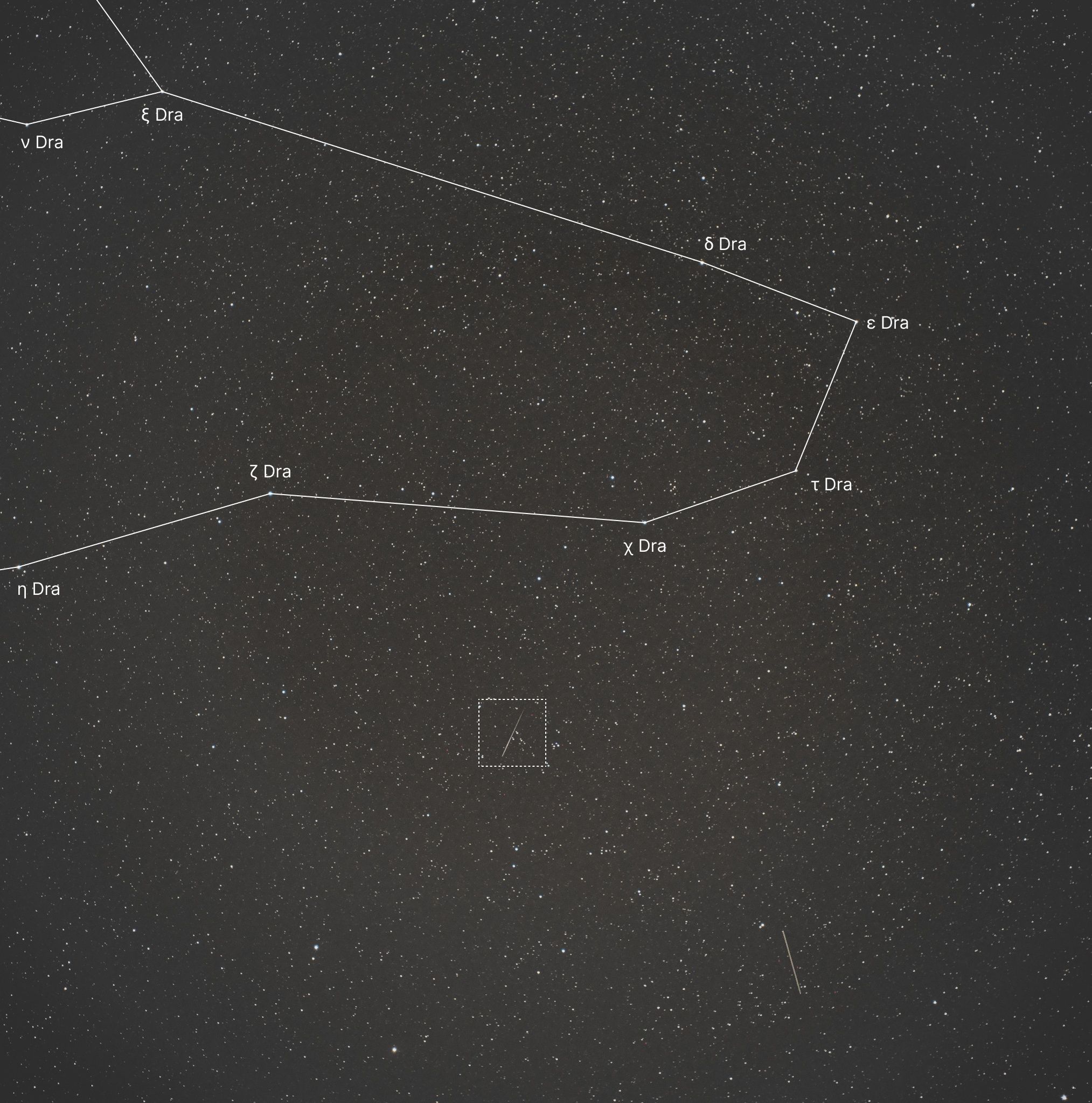 Perseids over Draco — constellation labels