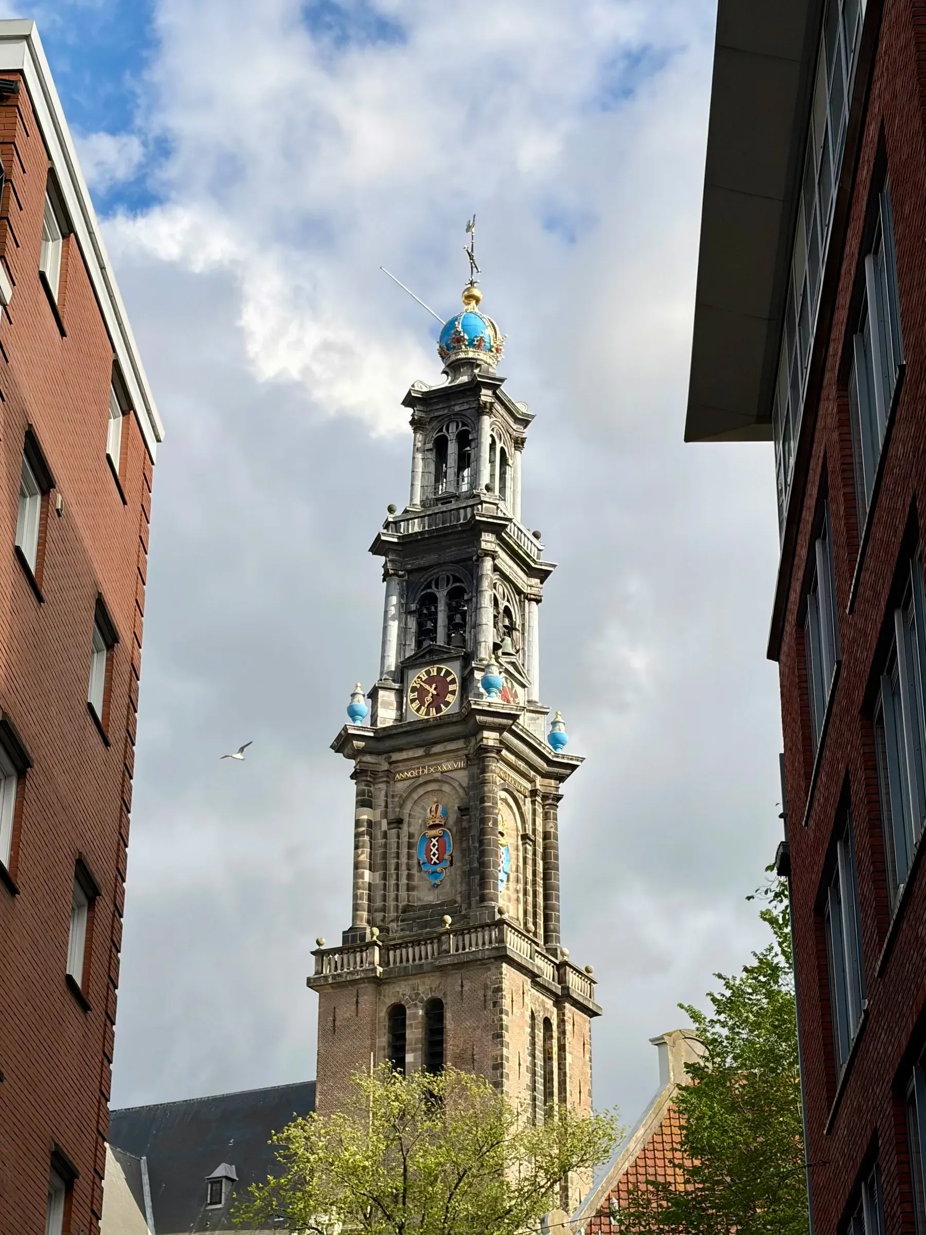 Westerkerk tower above Amsterdam rooftops
