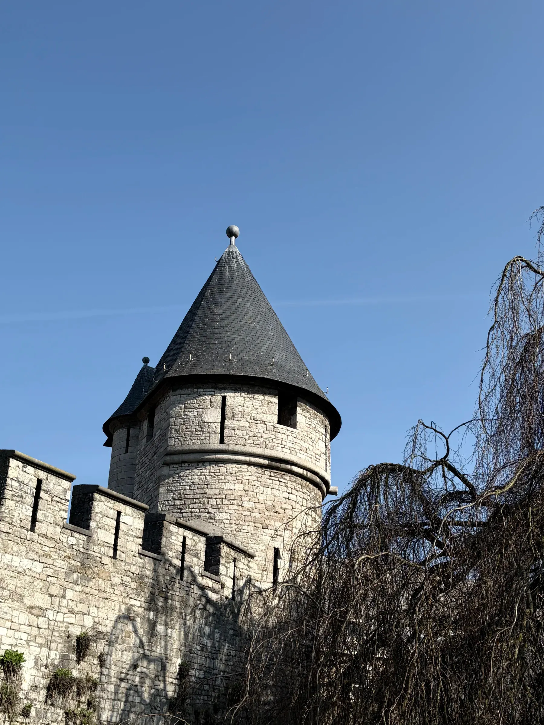 Round stone tower on Maastricht's medieval city wall