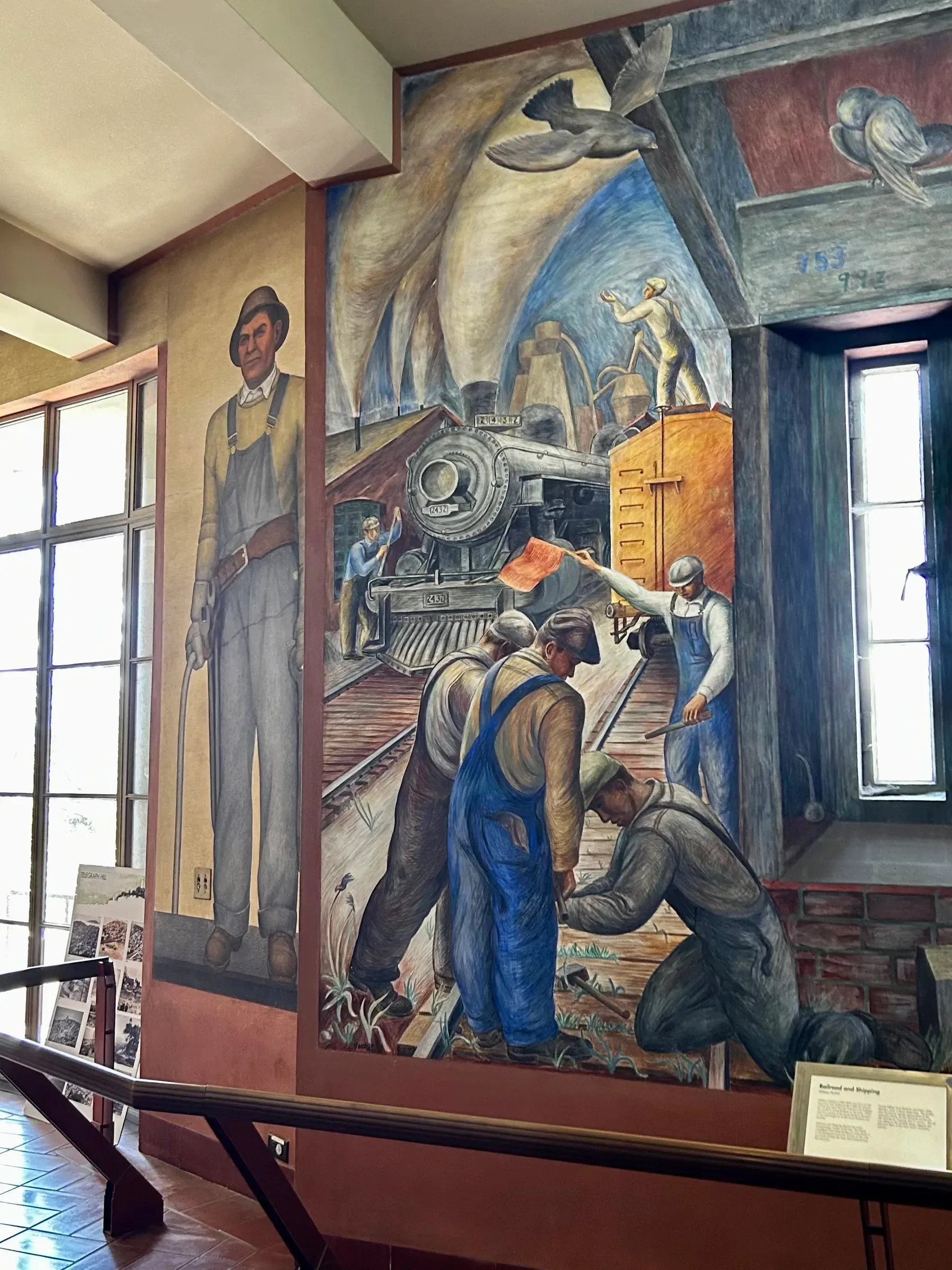 Coit Tower interior mural showing workers and industrial machinery