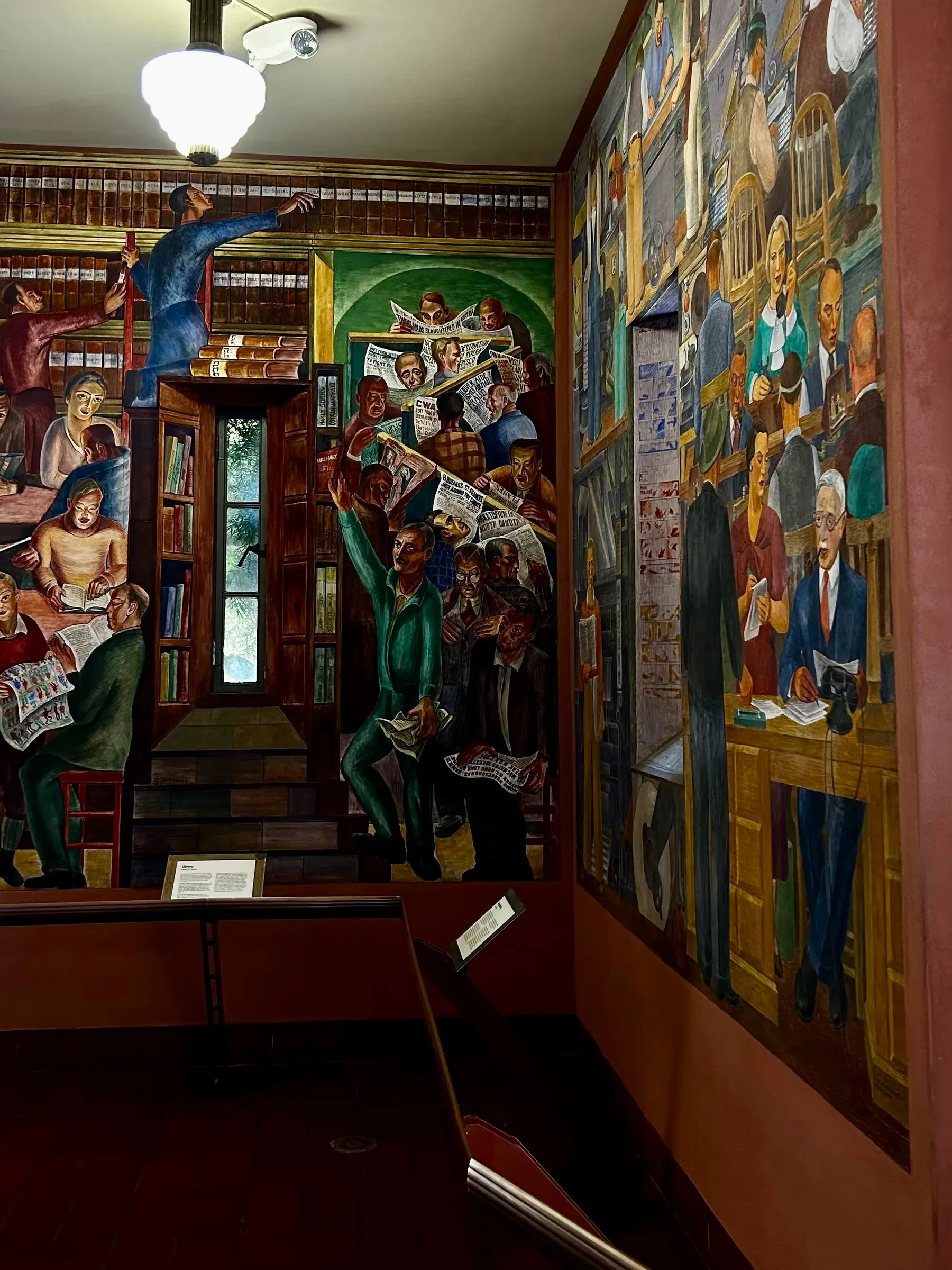 Colorful Coit Tower interior murals inside the tower base