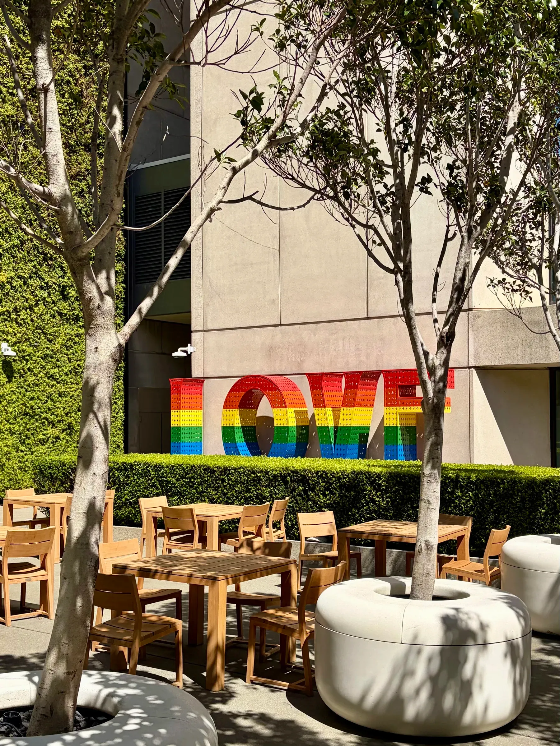 Retro six-color Apple rainbow logo installation outside Apple Union Square