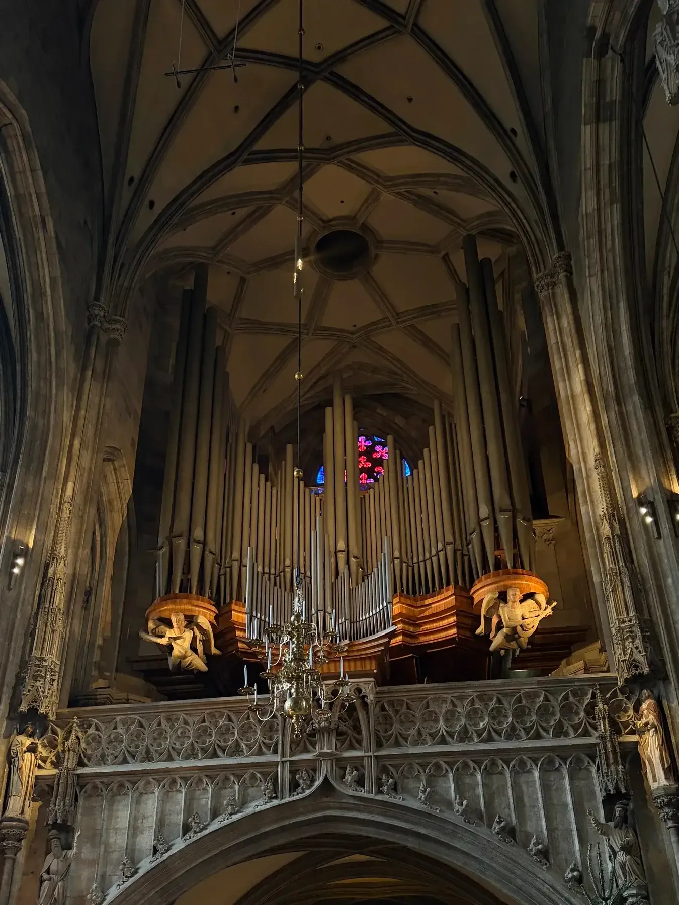 Organ and vaulted ceiling inside Stephansdom